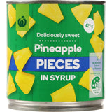 Woolworths Pineapple Pieces In Syrup: sweet, juicy pineapple chunks in syrup, perfect for salads, desserts, and cooking.