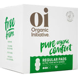 Ultra-thin, 100% organic cotton pads with wings for comfort, breathable design, and eco-friendly biodegradable packaging.