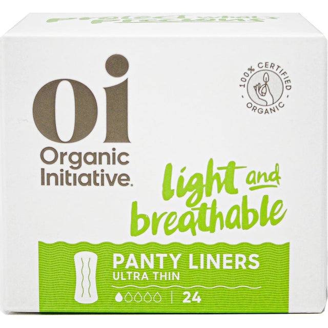 Soft and eco-friendly Oi 100% Organic Cotton Panty Liners, ideal for sensitive skin, light spotting, and everyday freshness.