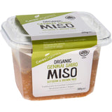 Organic genmai shiro miso paste made from soybeans and brown rice, perfect for soups, dressings, and marinades.