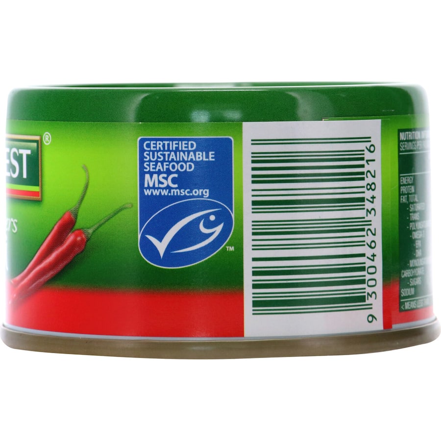Flaked tuna with whole red chili and seasonings, packed with omega-3s for a flavorful and nutritious meal option.
