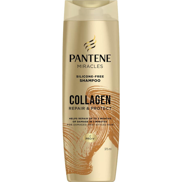 Pantene Miracles Shampoo with collagen repairs and protects hair, enhancing shine and strength for healthier, vibrant locks.