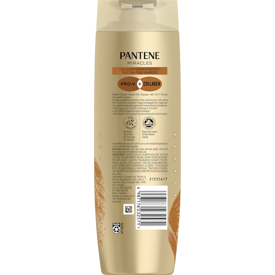 Pantene Miracles Shampoo Collagen Repair & Protect revitalizes hair, strengthening and repairing damage while enhancing shine.