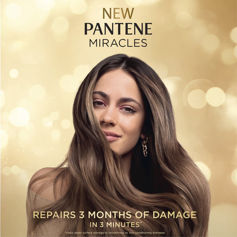 Pantene Miracles Shampoo Keratin Sleek & Smooth, a silicone-free formula for nourishing, frizz-free, and shiny hair.