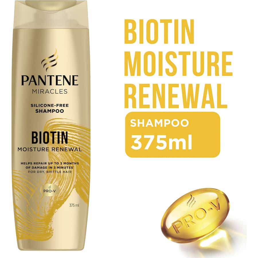 Pantene Miracles Biotin Shampoo revitalizes hair with deep cleansing and moisture for healthy, shiny strands.