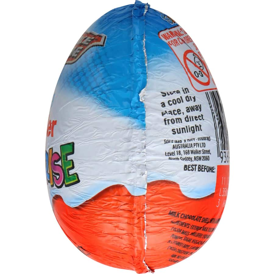 Kinder Chocolate Snack Surprise Blue egg with creamy chocolate and a hidden toy, perfect for fun and delightful snacking.