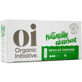 Oi 100% Organic Cotton Regular Tampons: eco-friendly, biodegradable, and designed for effective medium to heavy flow protection.