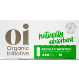 Eco-friendly Oi 100% organic cotton tampons, designed for comfort and absorbency during medium to heavy flow.