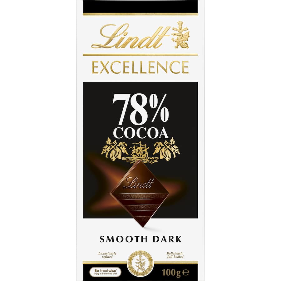 Lindt Excellence Dark 78% chocolate bar featuring rich flavor, smooth texture, and a luxurious cocoa experience.