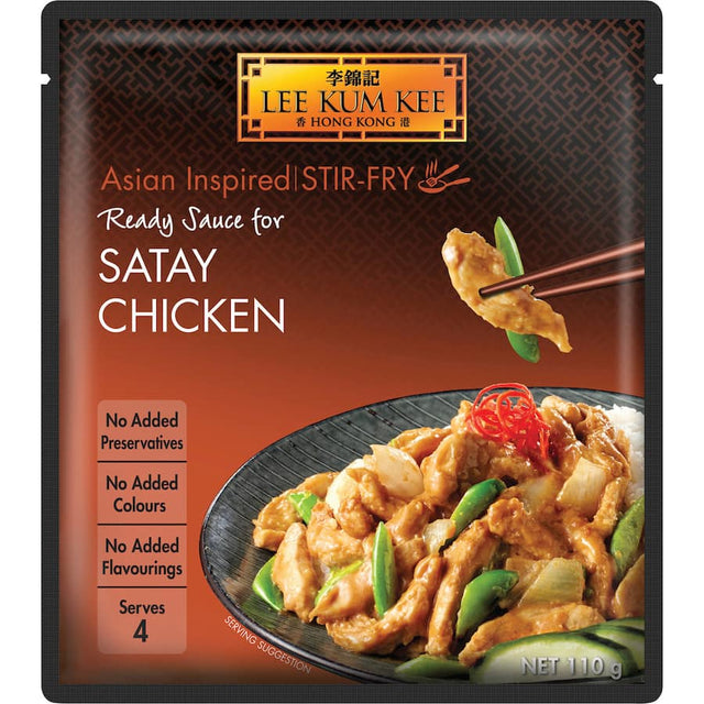 Lee Kum Kee Ready Sauce for Satay Chicken captures authentic mild spices and rich peanut flavor for quick, delicious meals.