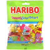 Haribo Sweet & Sour Bears: colorful bear-shaped gummies in fizzy lemon-cherry, orange-apple, and currant-blueberry flavors.