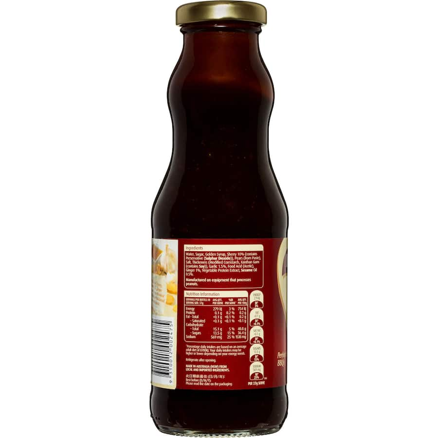 Masterfoods Teriyaki Marinade bottle showcasing rich flavors of sesame, garlic, and ginger for delicious meat marinating.