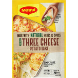 Creamy potato bake with three cheeses, made easy with Maggi's recipe base, perfect for family dinners and gatherings.