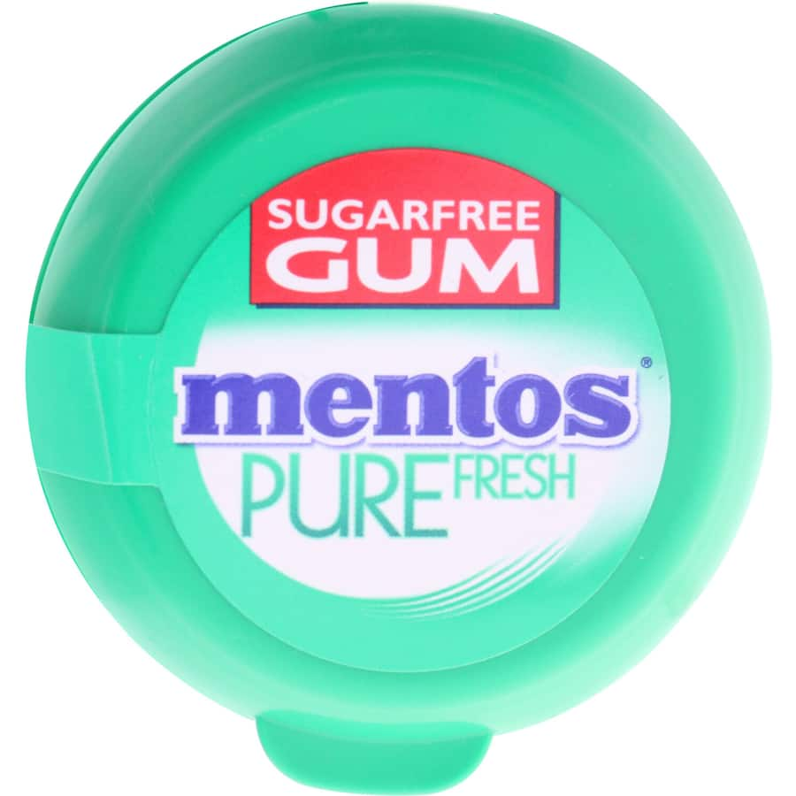 Mentos Pure Fresh Spearmint gum in a portable bottle for long-lasting freshness and revitalizing taste anytime, anywhere.