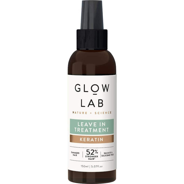 Glow Lab Leave In Treatment Keratin: A lightweight spray that repairs, strengthens, and conditions damaged hair with natural ingredients.