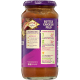 Patak's Butter Chicken Simmer Sauce in a jar, showcasing mild creamy tomato flavor and aromatic spices for easy meals.