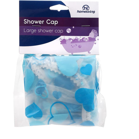 Oversized Homeliving Shower Cap with cute heart design, perfect for protecting thick, long hair from moisture in the shower.