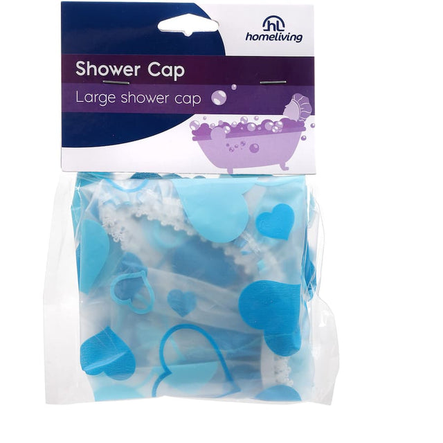 Oversized Homeliving Shower Cap with cute heart design, perfect for protecting thick, long hair from moisture in the shower.