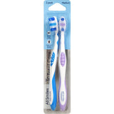 All Smiles Toothbrush Medium 2-pack features multi-level bristles, soft polishers, and a cheek/tongue cleaner for optimal oral care.