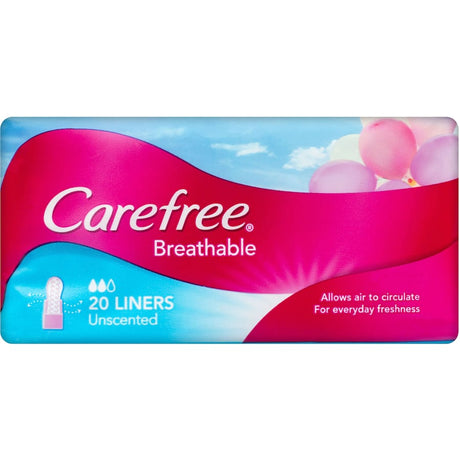 Breathable Carefree Panty Liners in purse packs for everyday freshness and comfort, ideal for light flow or tampon backup.