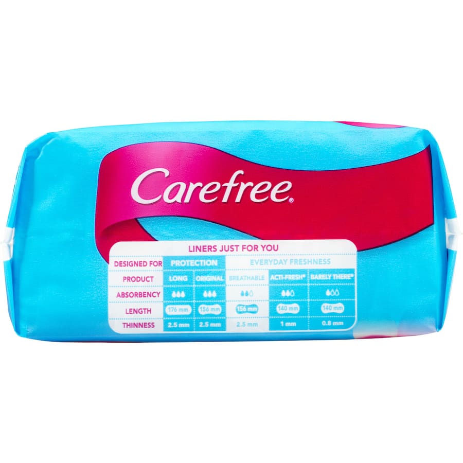 Breathable Carefree Panty Liners in purse pack for daily comfort, freshness, and reliable light flow protection.