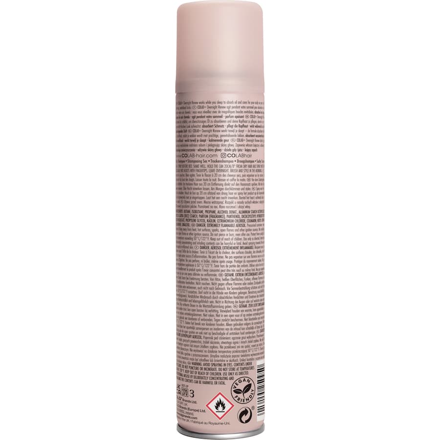 Co Lab Dry Shampoo Overnight Renew absorbs oil overnight, enriched with pink clay and soothing essential oils for refreshed hair.