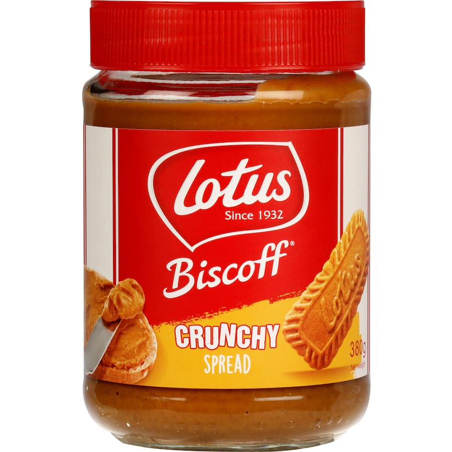 Lotus Biscoff Spread Crunchy, a creamy spread with crunchy bits, perfect for toast, pancakes, or as a delicious dip.