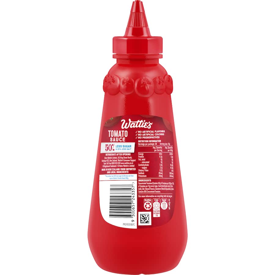 Watties Tomato Sauce 50% Less Sugar  Squeeze bottle 540g