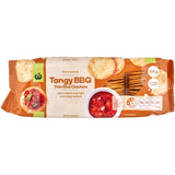 Crispy oven-baked rice crackers with bold BBQ flavor, perfect for guilt-free snacking or pairing with dips.