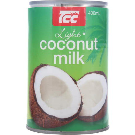 Tcc Coconut Milk Light: reduced-fat, creamy coconut milk for healthy cooking, perfect for curries, soups, and dairy-free recipes.