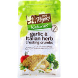 Mrs Rogers Italian Garlic Crumb mix for flavorful coatings on meats and vegetables, enhancing cooking with crispy texture.