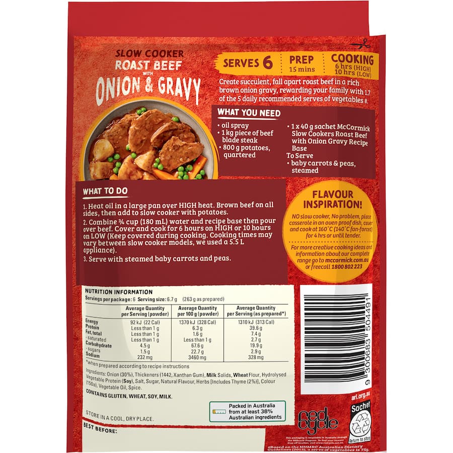 McCormick Slow Cookers Beef Onion Gravy meal base for easy, flavorful dinners without artificial additives.