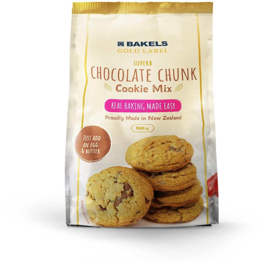 Bakels Gold Label Cookie Mix Chocolate Chunk for easy, rich, homemade cookies with gooey chocolate chunks and delightful texture.