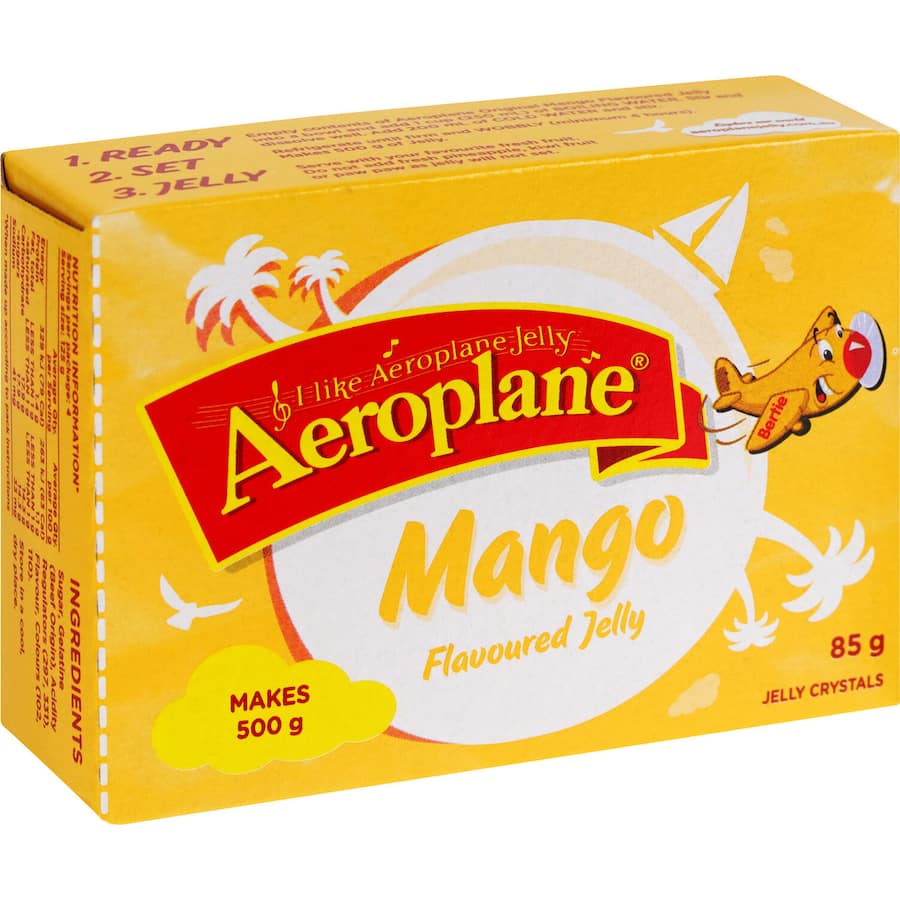 Aeroplane Jelly Original Mango, a vibrant jelly with rich mango flavor, perfect for desserts and snacks.