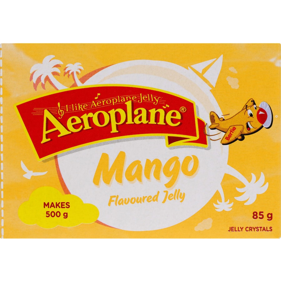 Aeroplane Jelly Original Mango, a classic dessert bursting with juicy mango flavor for refreshing treats and snacks.