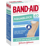 Band Aid Plasters Aqua Strips: waterproof, breathable bandages with triple layer protection for cuts and scrapes.