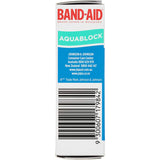 A pack of Band Aid Aqua Strips, waterproof adhesive bandages designed for superior protection and comfort for cuts and scrapes.