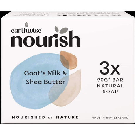 Earthwise Nourish Soap with goat's milk and shea butter, handcrafted for moisturizing and replenishing all skin types.