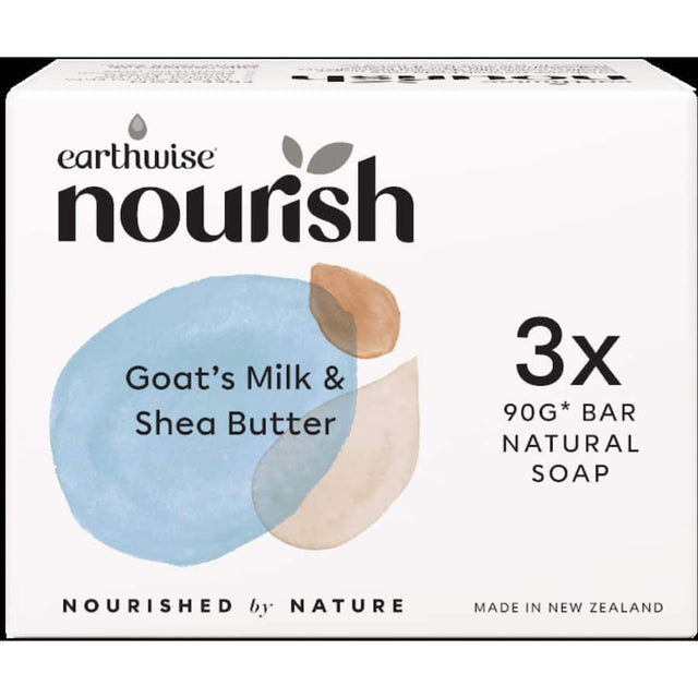 Earthwise Nourish Soap with goat's milk and shea butter, handcrafted for moisturizing and replenishing all skin types.