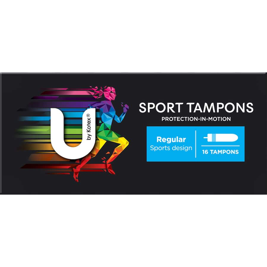 U By Kotex Tampons Regular Sport for active lifestyles, offering leak-proof protection and smooth applicator for easy use.