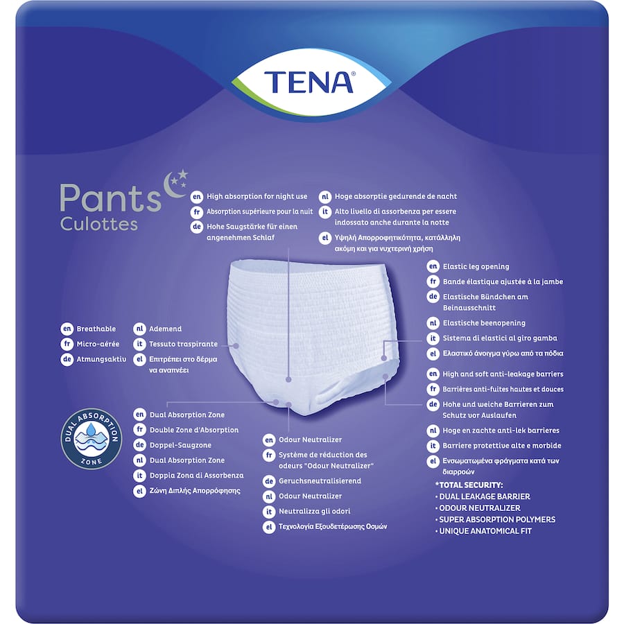 White, soft, pull-up incontinence pants with advanced leakage protection for secure night-time wear.