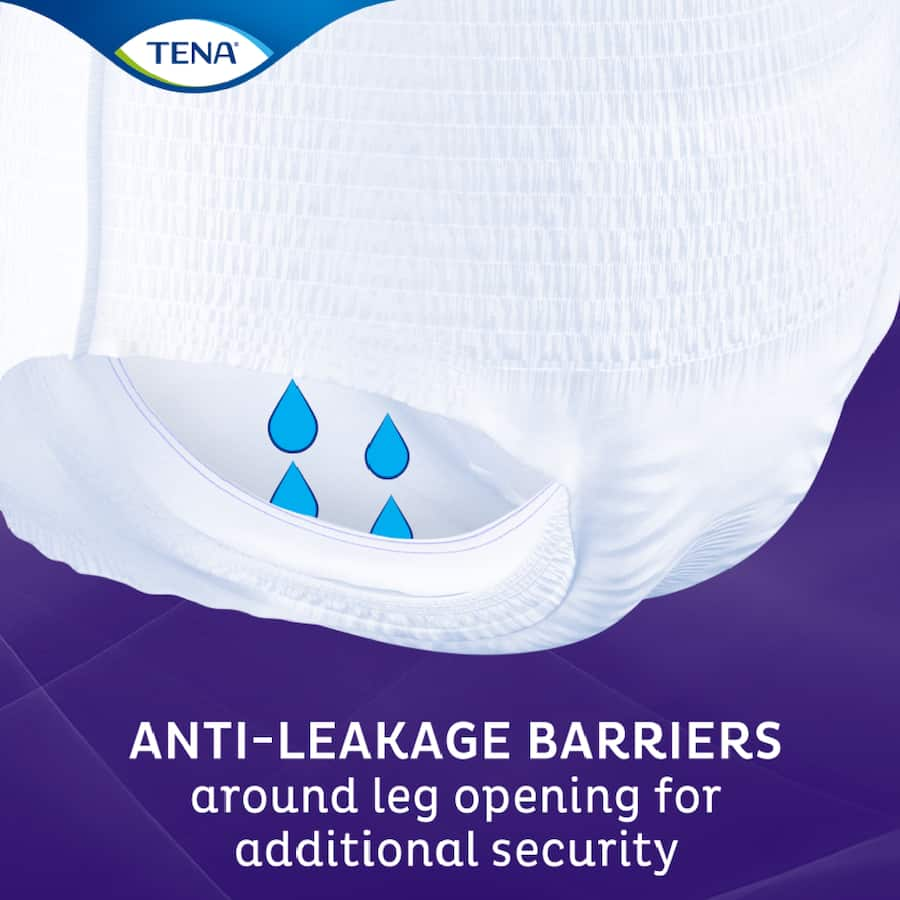 Soft, white pull-up incontinence pants with anti-leak barriers and dual absorption for secure overnight protection.