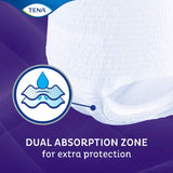 TENA Pants Plus Night Large: soft, white incontinence pants with dual absorption and anti-leak barriers for secure night coverage.