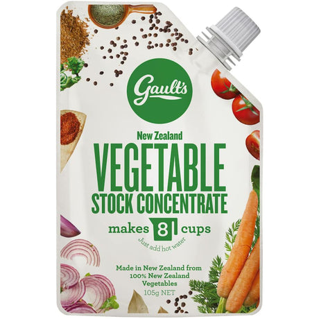 Gault's Vegetable Stock Concentrate pouch, perfect for enhancing the flavor of soups, risottos, and vegetarian dishes.