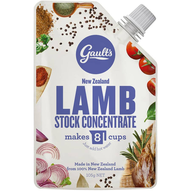 Gaults Lamb Stock Concentrate pouch, yielding 8 cups of rich, flavorful stock for enhancing lamb dishes and culinary creations.