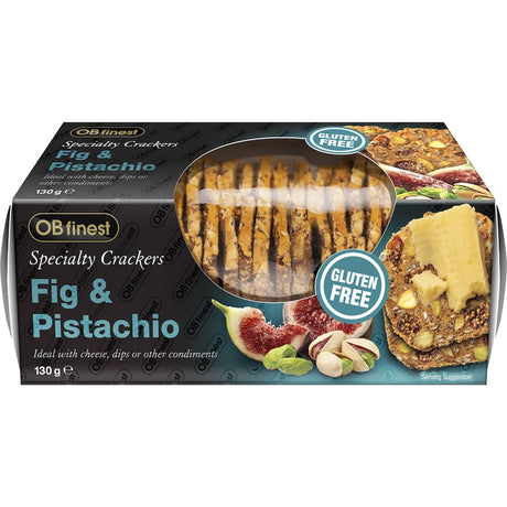 Ob Finest Gluten Free Crackers featuring fig and pistachio in a gourmet, artisan-crafted snack that's perfect for entertaining.