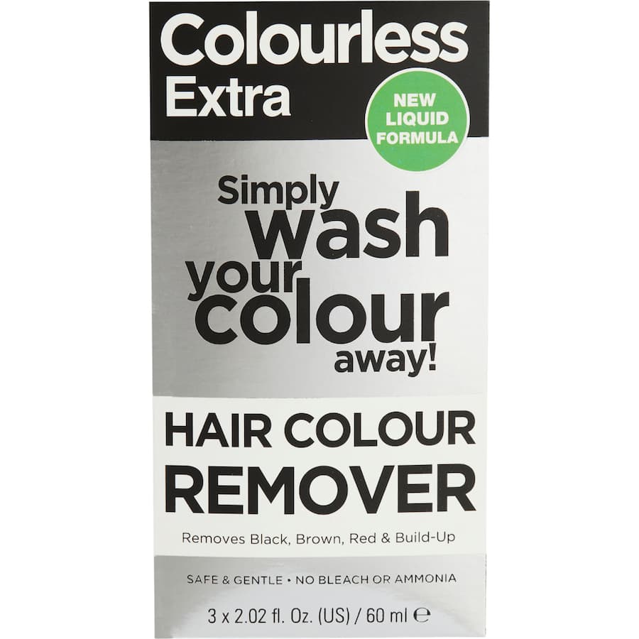 Colourless Hair Colour Remover Max Effect removes all hair dyes safely, allowing immediate re-colouring without damage.