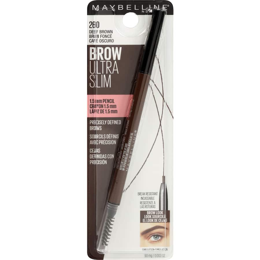 Maybelline Brow Ultra Slim Pencil in Deep Brown for precise, natural-looking eyebrow definition and long-lasting wear.