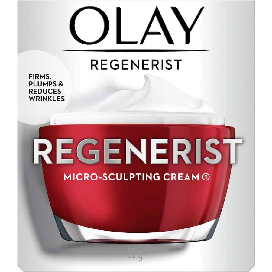 Olay Regenerist Microsculpting Face Cream, anti-aging moisturizer with Niacinamide, peptides, and antioxidants for youthful skin.