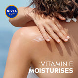 Nivea Sunscreen Protect & Moisture SPF50+ offers superior UVA/UVB protection and moisturizes skin with Vitamin E and Panthenol.